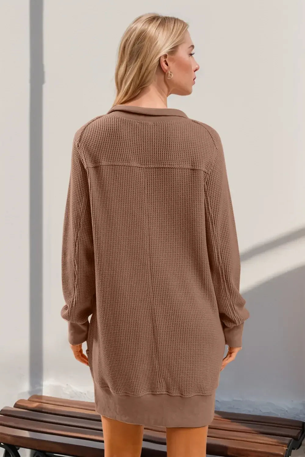 Double Take Waffle Long Sleeve Mini Dress with Pockets - Trendsi - Flyclothing LLC