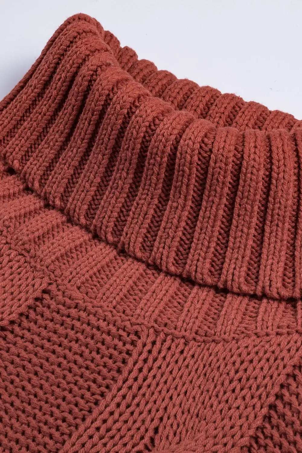 Cable-Knit Turtleneck Dropped Shoulder Sweater - Trendsi - Flyclothing LLC