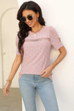 Eyelet Round Neck Short Sleeve T-Shirt - Trendsi - Flyclothing LLC