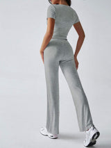 Devine Short Sleeve Top and Drawstring Pants Set - Trendsi - Flyclothing LLC