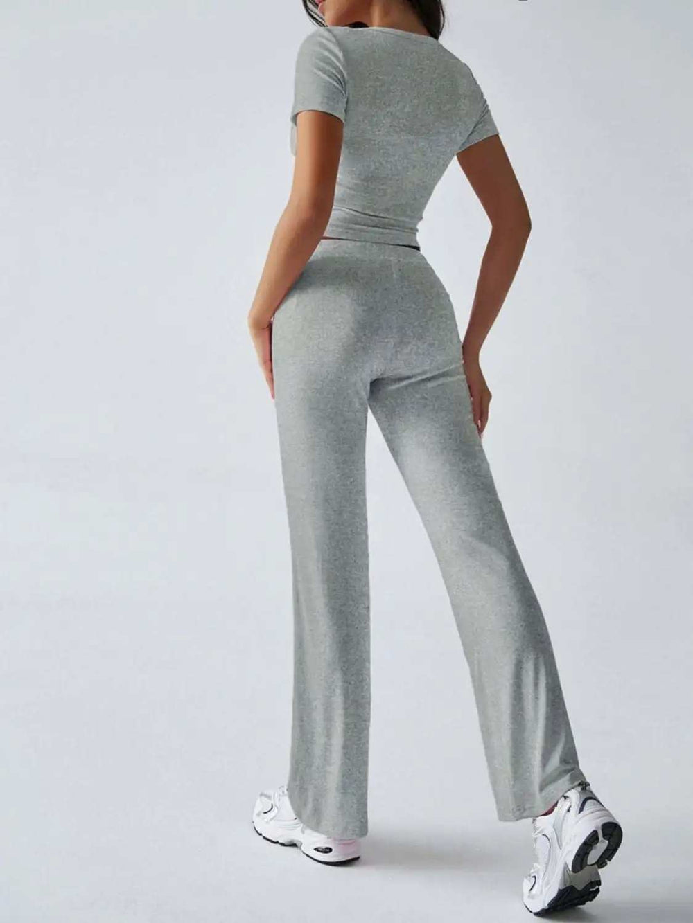 Devine Short Sleeve Top and Drawstring Pants Set - Trendsi - Flyclothing LLC