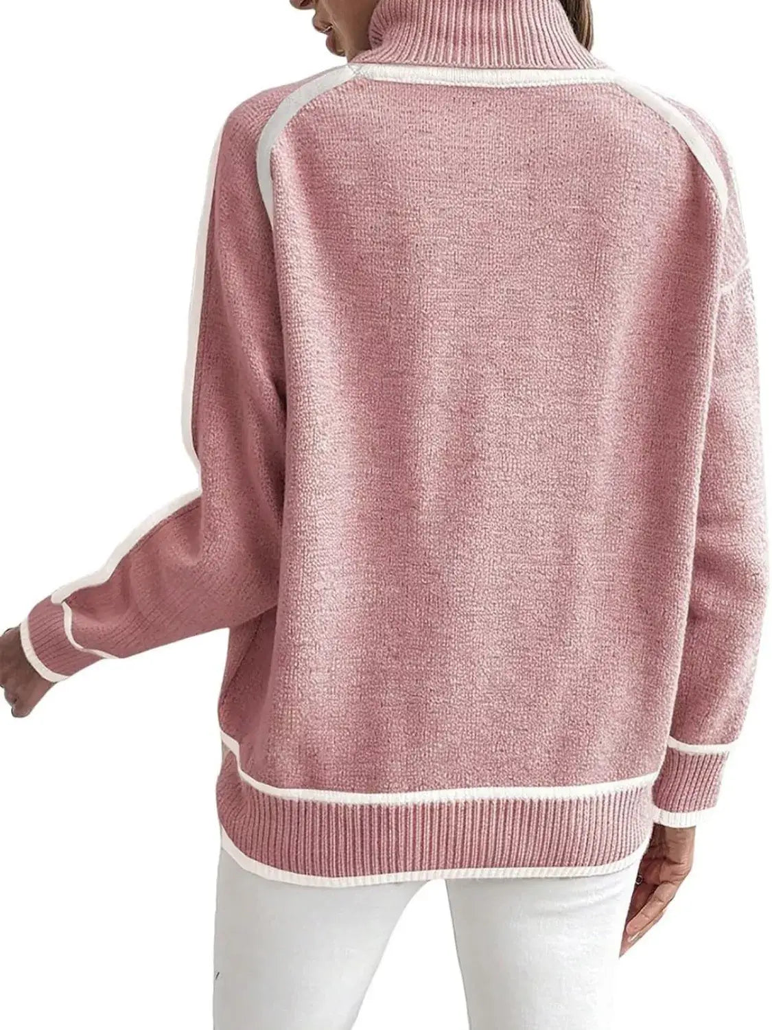 Full Size Turtleneck Contrast Trim Sweater Plus Size - Trendsi - Flyclothing LLC