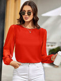 Round Neck Balloon Sleeve Blouse - Trendsi - Flyclothing LLC