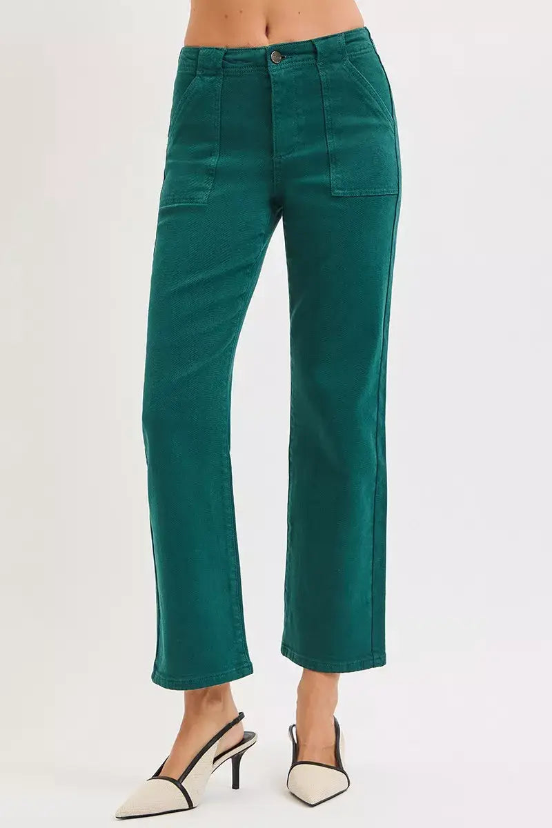 RISEN High Rise Ankle Flare Patch Pocket Jeans - Trendsi - Flyclothing LLC