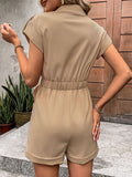 Collared Neck Tie Waist Romper with Pockets - Trendsi