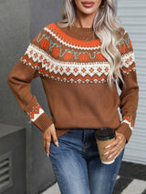 Angel Wings Geometric Round Neck Long Sleeve Sweater - Trendsi - Flyclothing LLC