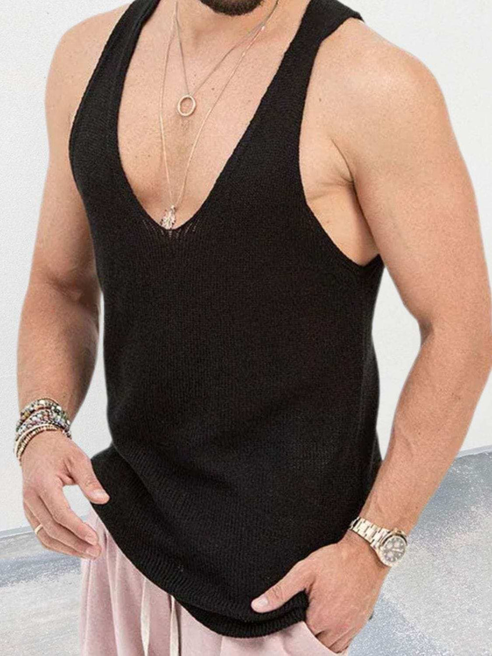 Men's Scoop Neck Knit Tank - Trendsi - Flyclothing LLC