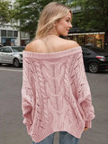 Cable Knit Openwork Off-Shoulder Sweater - Trendsi - Flyclothing LLC