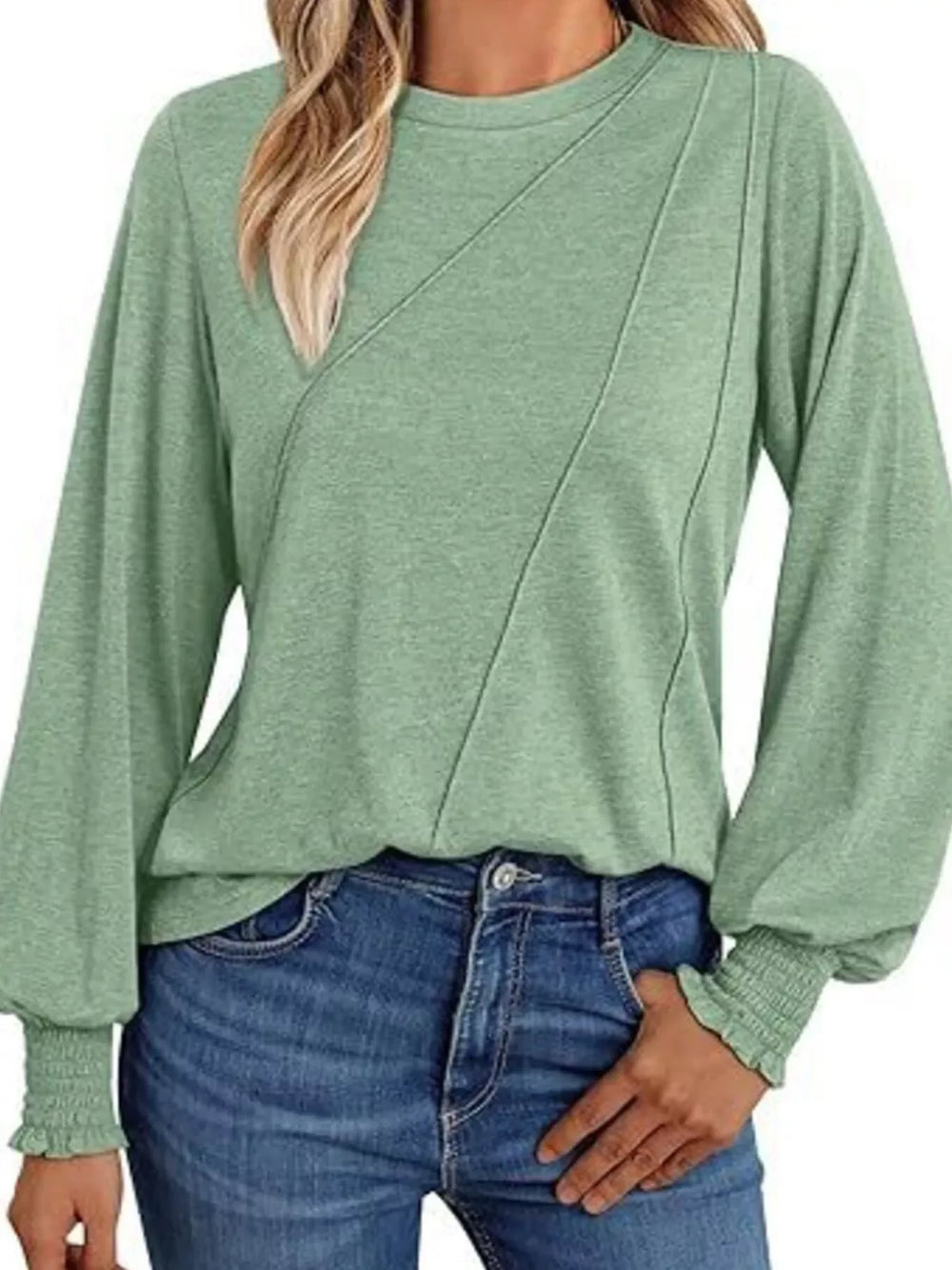 Round Neck Long Sleeve Top - Trendsi - Flyclothing LLC
