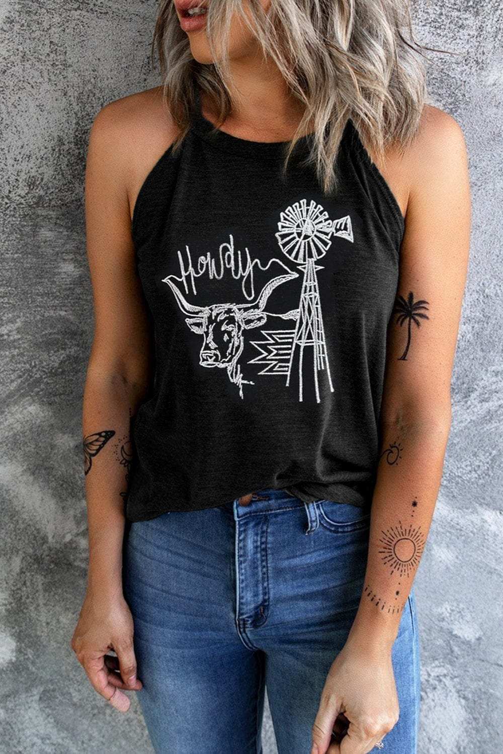 Bull Graphic Round Neck Tank - Trendsi - Flyclothing LLC