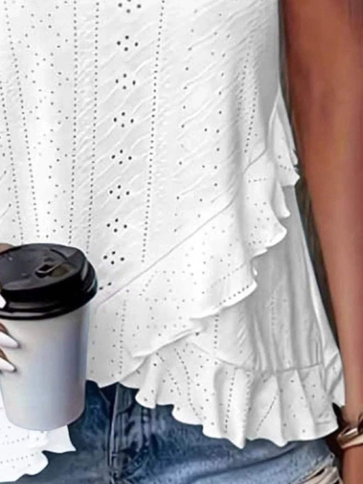 V-Neck Eyelet Ruffled Tank Top - Trendsi - Flyclothing LLC
