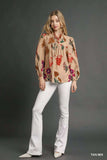 Umgee Flower Print Blouse with Scalloped Neckline - Trendsi - Flyclothing LLC