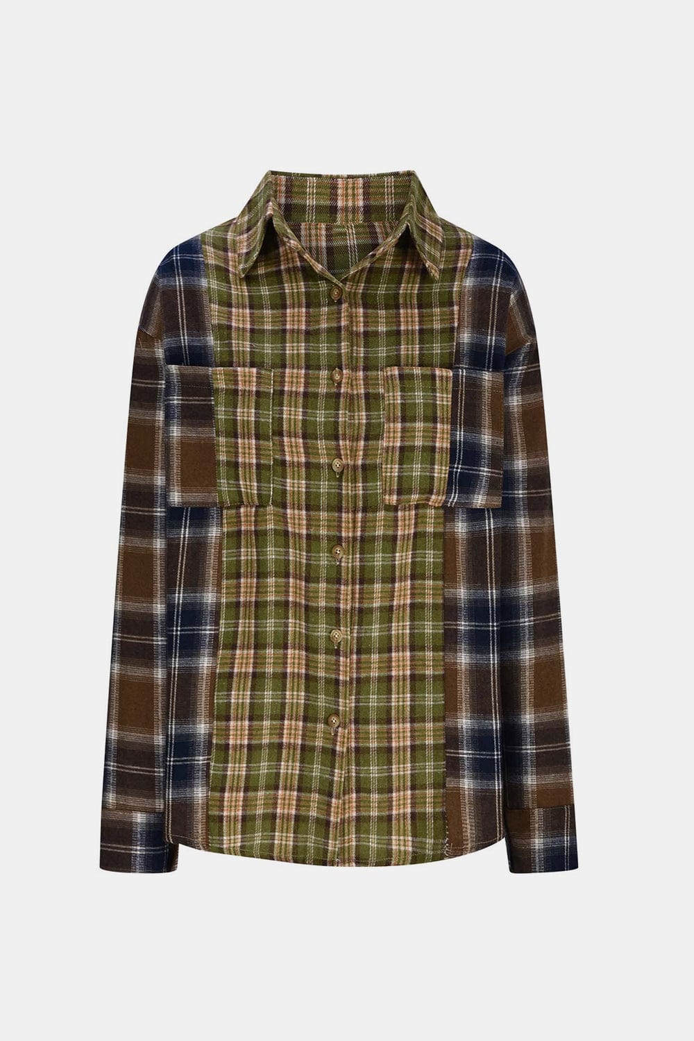 Plaid Collared Neck Button Up Long Sleeve Shirt - Trendsi