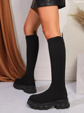 Round Toe Platform Woven Boots - Trendsi