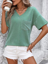 V-Neck Dropped Shoulder T-Shirt - Trendsi - Flyclothing LLC