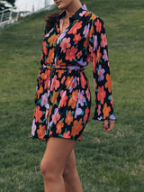 Tied Button Up Long Sleeve Dress - Trendsi - Flyclothing LLC
