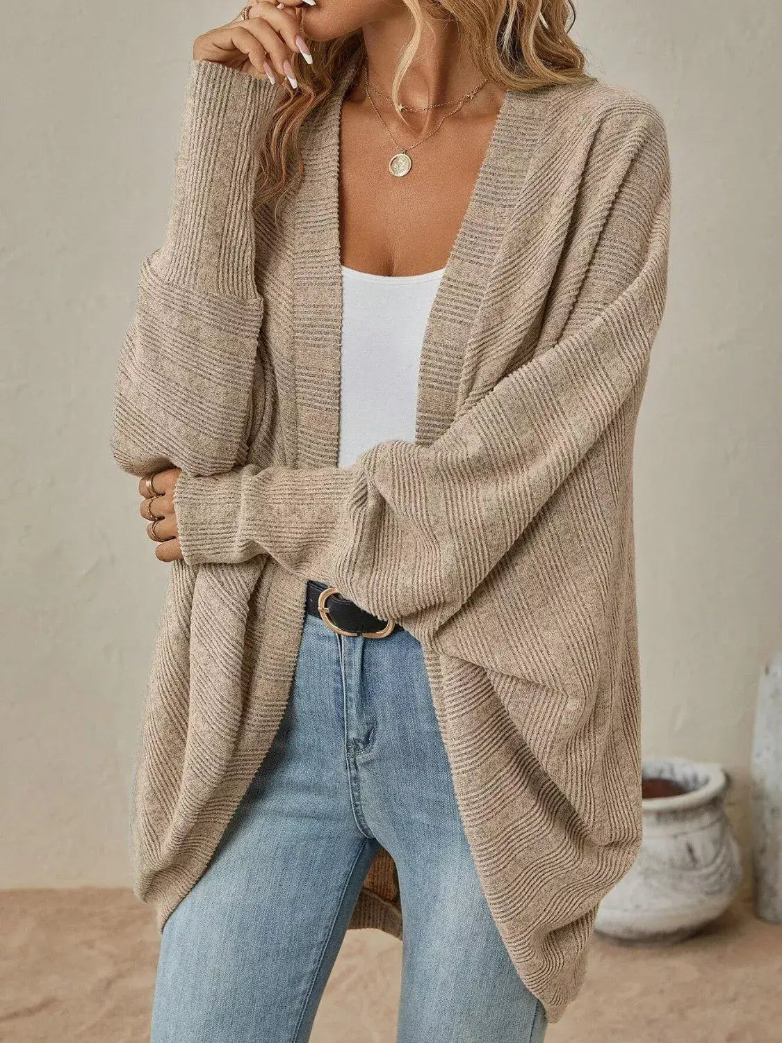 Casual Knit Open Front Cardigan - Trendsi - Flyclothing LLC