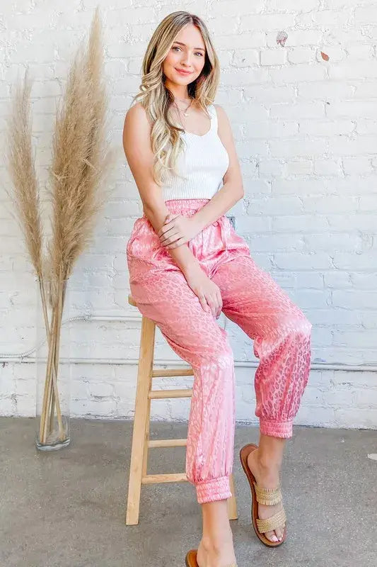 And The Why Satin Leopard Print Joggers - Trendsi - Flyclothing LLC