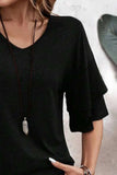 V-Neck Half Sleeve Blouse - Trendsi - Flyclothing LLC