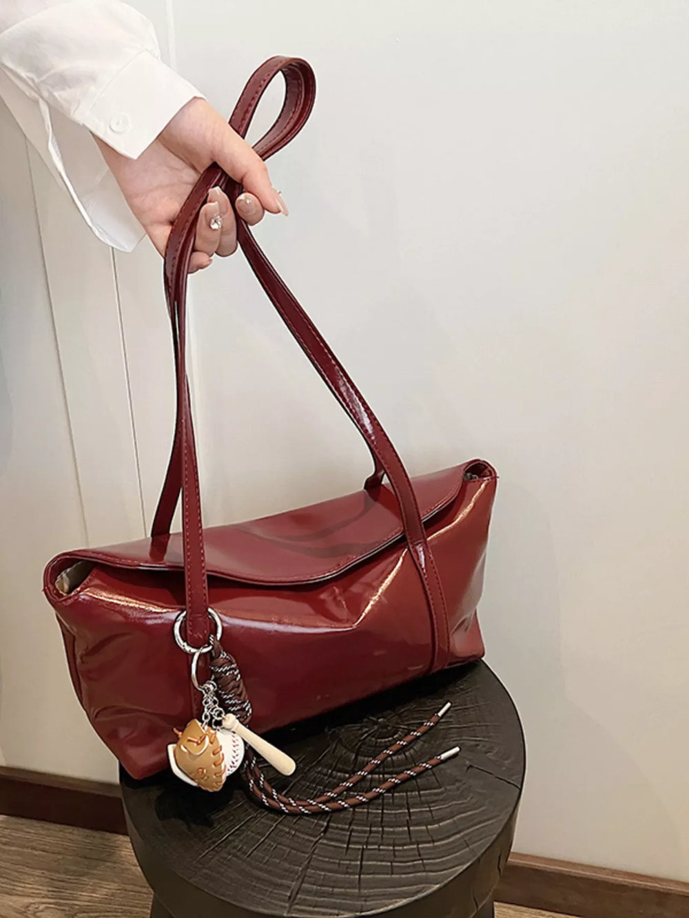 Solid Color Leather Shoulder Bag - Trendsi - Flyclothing LLC