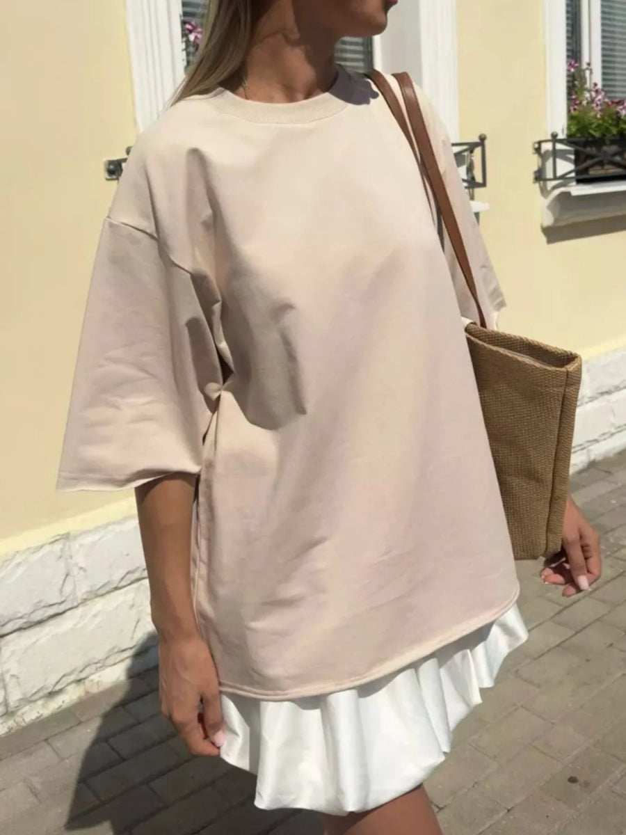 Round Neck Half Sleeve Oversized T-Shirt - Trendsi - Flyclothing LLC