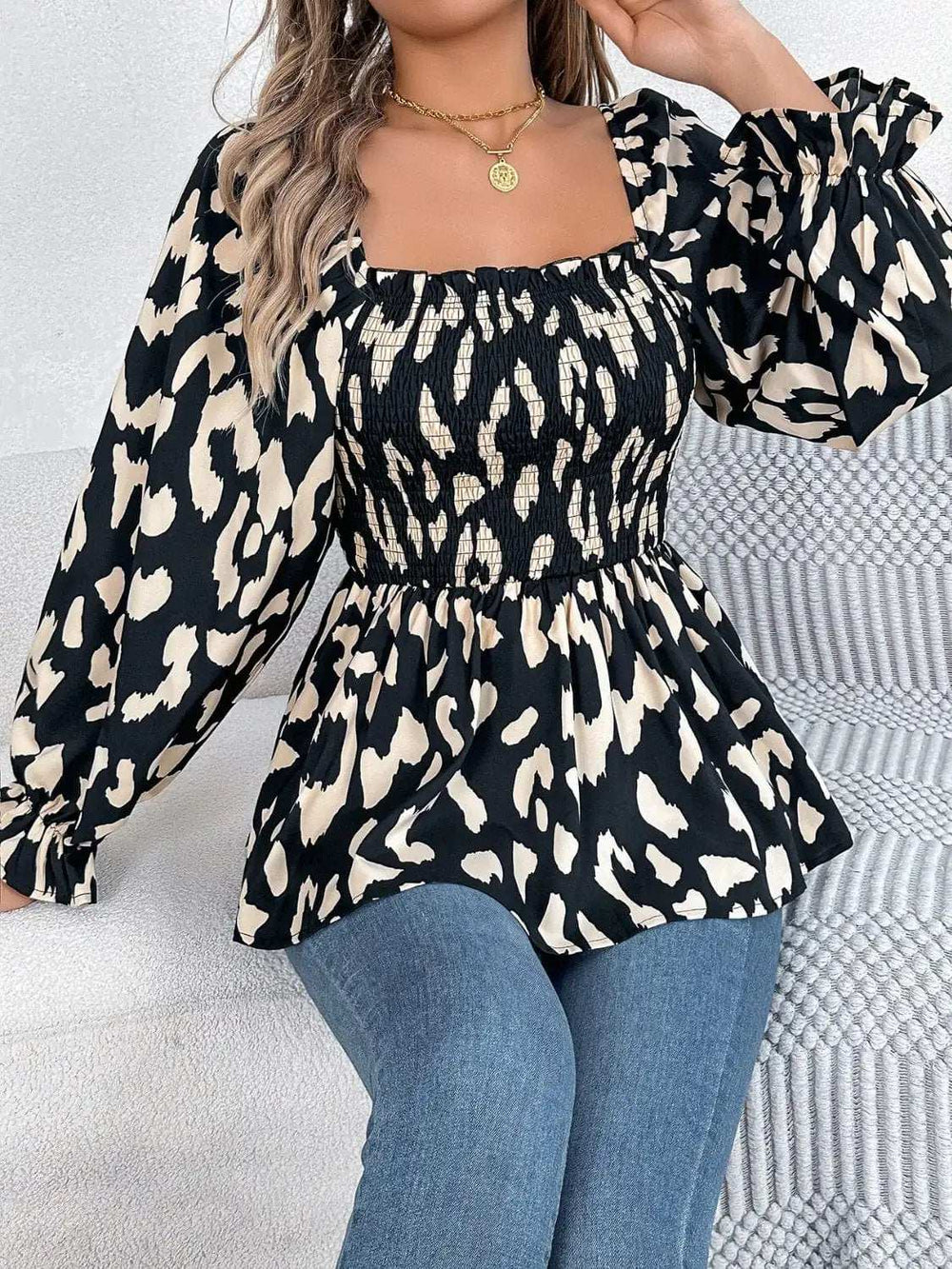 Square Neck Flounce Sleeve Blouse - Trendsi - Flyclothing LLC
