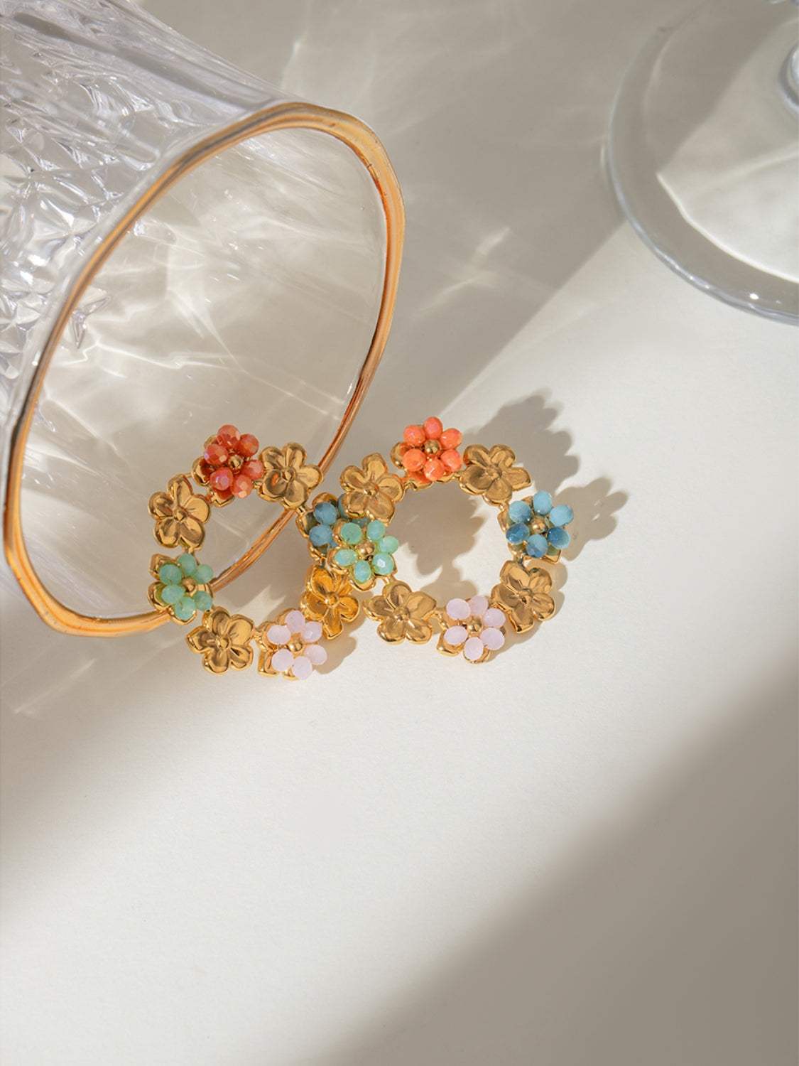 Synthetic Crystal Stainless Steel Flower Earrings - Trendsi - Flyclothing LLC