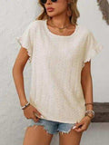 Mandy Eyelet Round Neck Short Sleeve Top - Trendsi - Flyclothing LLC