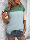Color Block Round Neck Half Sleeve T-Shirt - Trendsi - Flyclothing LLC