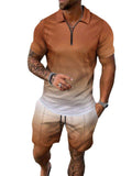 Men's Full Size Gradient Collared Neck Top and Shorts Set Plus Size - Trendsi - Flyclothing LLC
