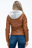 YMI Faux Layered Double-Zipper Jacket with Fuzzy Hood - Trendsi - Flyclothing LLC