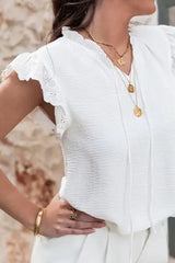 Ruffled Tie Neck Cap Sleeve Blouse - Trendsi - Flyclothing LLC