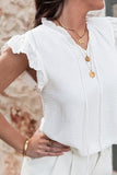 Ruffled Tie Neck Cap Sleeve Blouse - Trendsi
