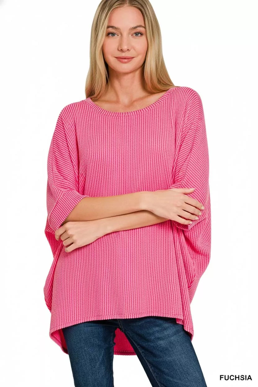 Zenana Raised Rib Bat Sleeve Top - Trendsi - Flyclothing LLC