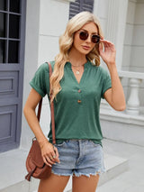 Florira Notched Short Sleeve T-Shirt - Trendsi - Flyclothing LLC
