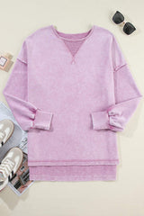 Exposed Seam Round Neck Long Sleeve Sweatshirt - Trendsi - Flyclothing LLC