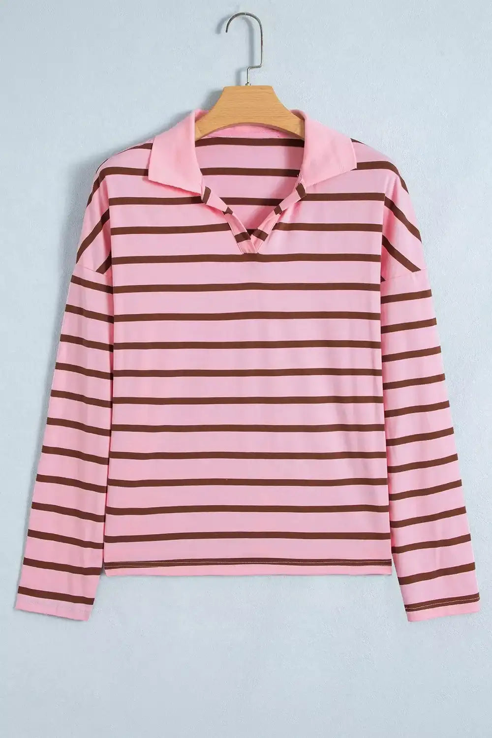 Stripe Striped Long Sleeve Collar Shift Top - Trendsi - Flyclothing LLC