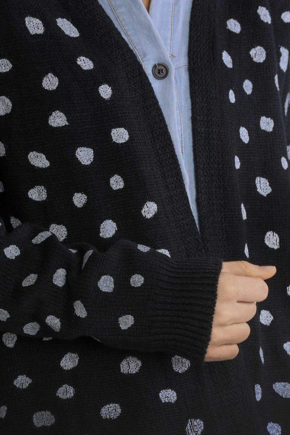 Umgee Polka Dot Open Front Drop Shoulder Cardigan - Trendsi - Flyclothing LLC