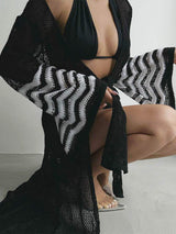 Openwork Striped Flare Sleeve Cover-Up - Trendsi - Flyclothing LLC