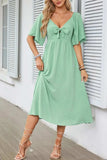 Smocked Tie Front Flutter Sleeve Midi Dress - Trendsi - Flyclothing LLC