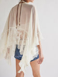 Lace V-Neck Ruffle Long Sleeve Cover-Up - Trendsi