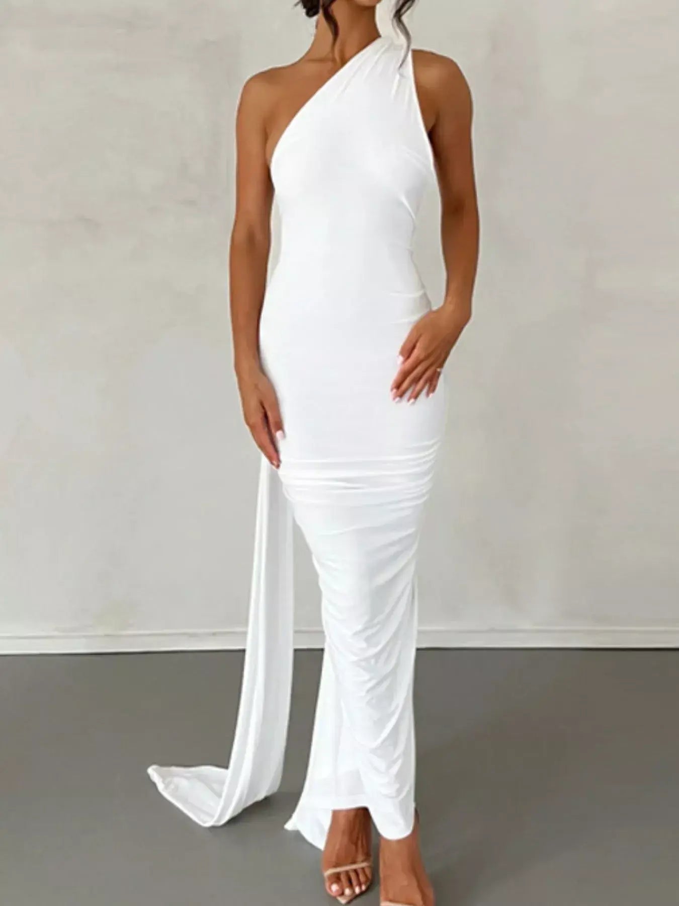 Backless One-Shoulder Ruched Bodycon Maxi Dress - Trendsi - Flyclothing LLC