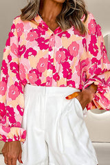 Printed Button Up Long Sleeve Blouse - Trendsi - Flyclothing LLC