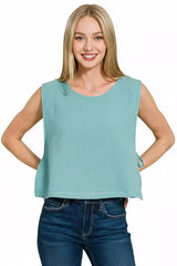 Zenana Double Gauze Side Tie Sleeveless Top - Trendsi - Flyclothing LLC