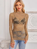 Mock Neck Long Sleeve Lace Sheer Top - Trendsi - Flyclothing LLC