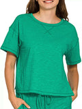 Zenana Cotton Slub Short Sleeve Tee and Pants Set - Trendsi - Flyclothing LLC