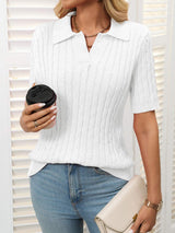 Mandy Cable Knit Johnny Collar Half Sleeve Sweater - Trendsi - Flyclothing LLC