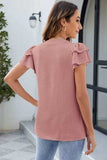 Ruffled Notched Short Sleeve Blouse - Trendsi - Flyclothing LLC