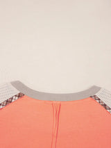 Plaid Waffle Flower Patchwork Contrast Top - Trendsi - Flyclothing LLC