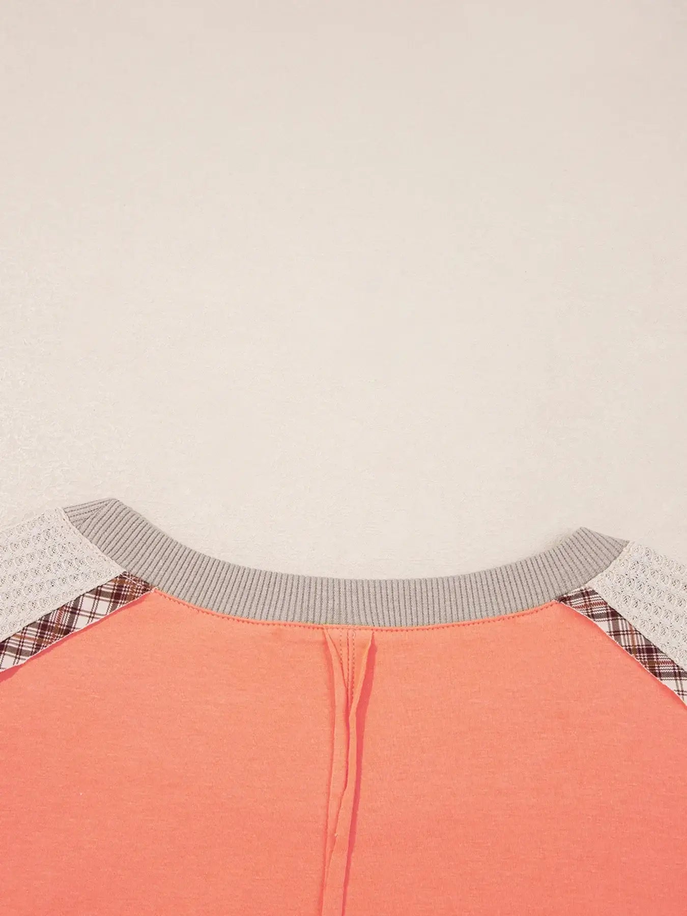 Plaid Waffle Flower Patchwork Contrast Top - Trendsi - Flyclothing LLC